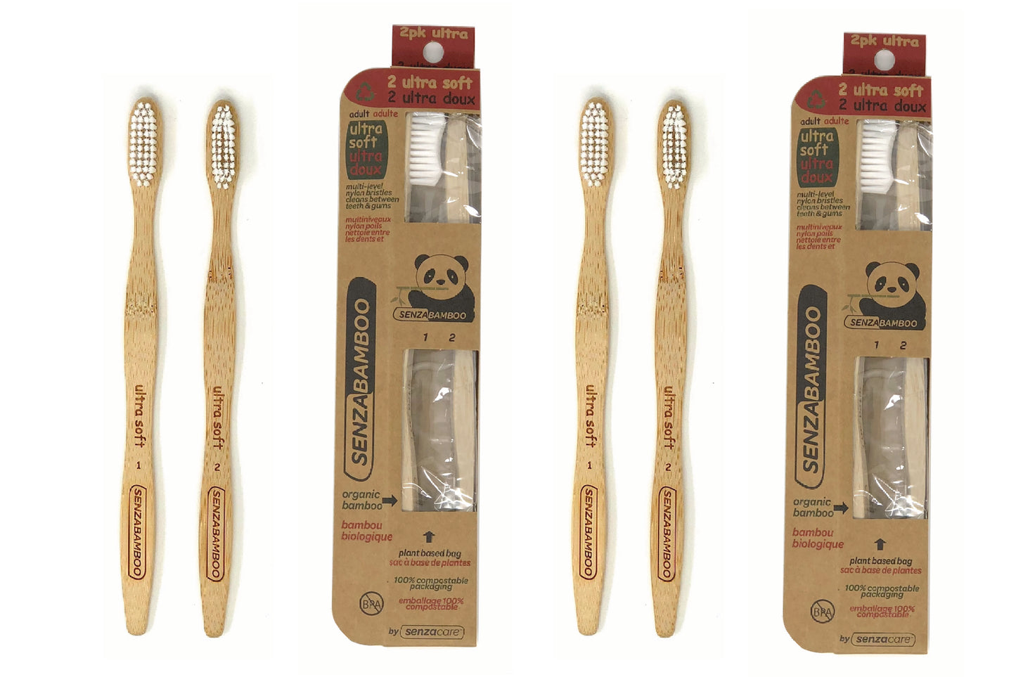 4 x Ultra Soft Bamboo Toothbrushes (2x2pks)