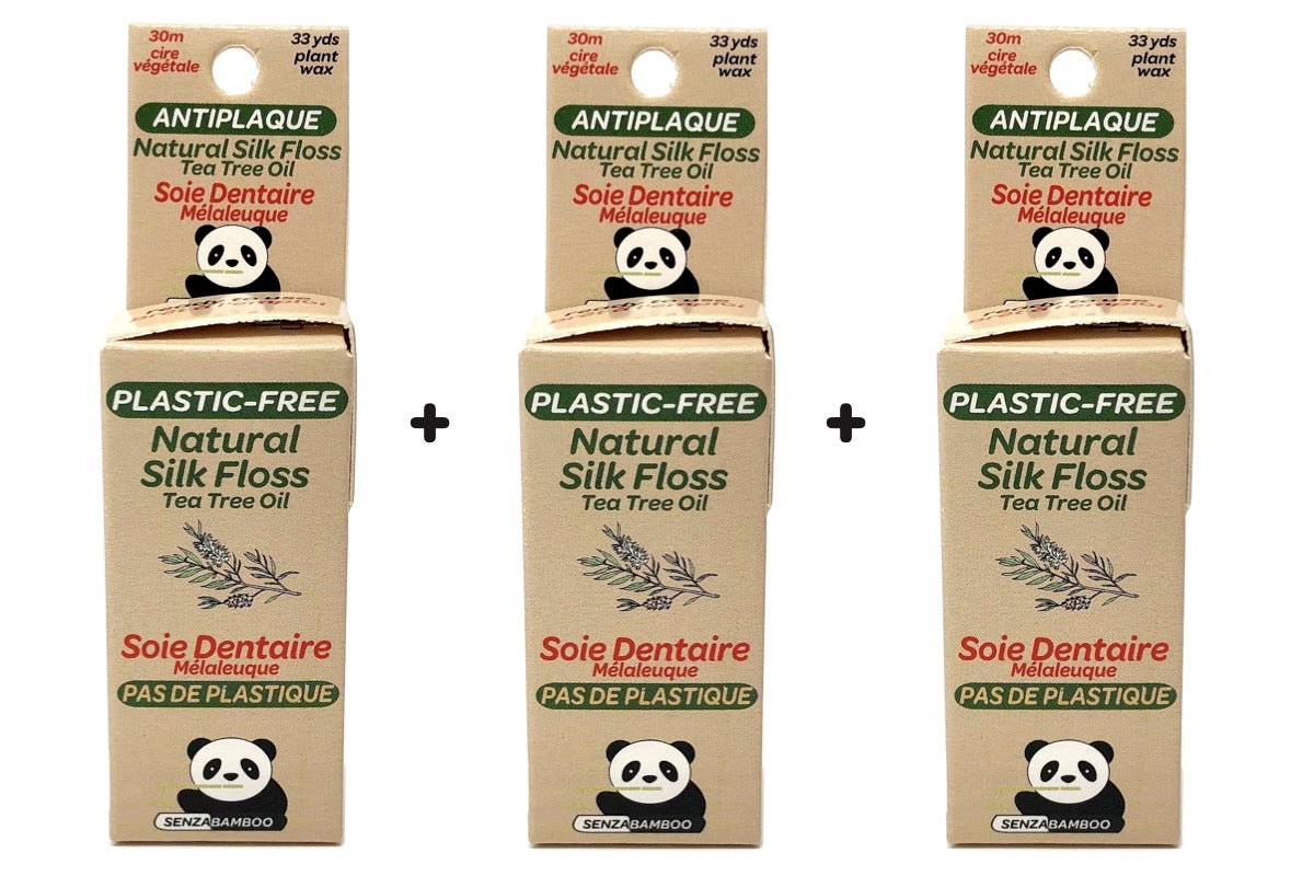 3 pack 100%-Plastic Free Silk Dental Floss (3 flavors)