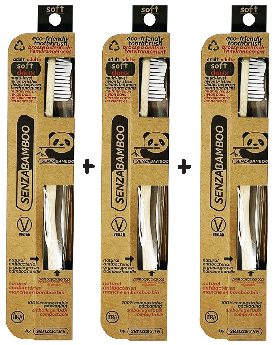 3 Eco-Friendly Bamboo Toothbrushes (soft adult)